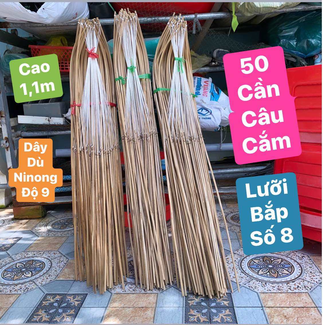 Combo 10-20-30-40-50 cần câu cắm cá cần cao 11m dây chỉ nylon lưỡi câu hạt bắp béng khó cong quát tr