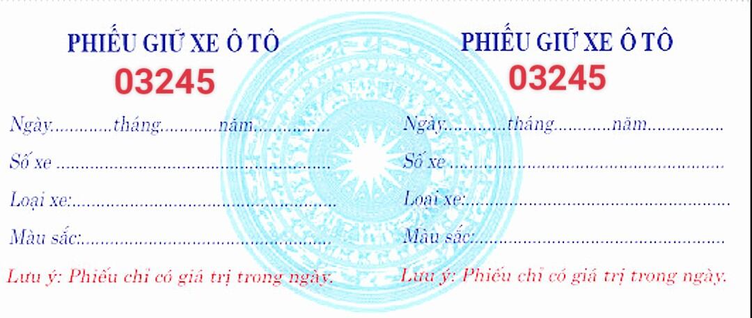 Phiếu giữ xe ô tô, số nhảy. Quyển 50 tờ, như ảnh