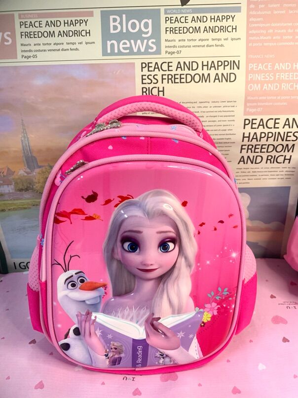 Balô mẫu giáo, Balô mầm non in nổi 3D Elsa vải chống nước cho bé gái từ 2 đến 5 tuổi