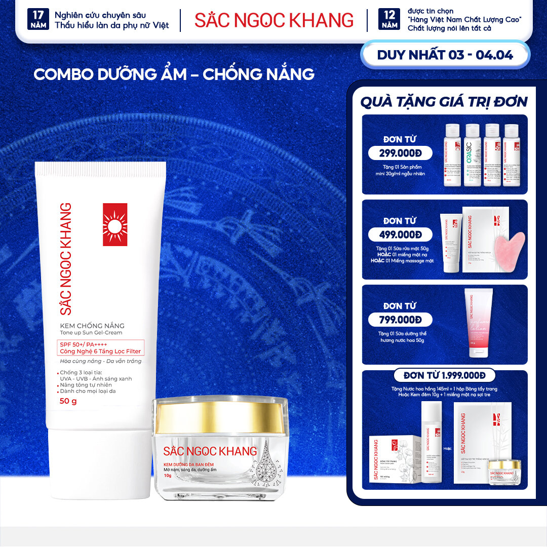 Combo chăm sóc da ngày và đêm gồm Kem dưỡng ban đêm 10g và kem chống nắng Sắc Ngọc Khang 50g II