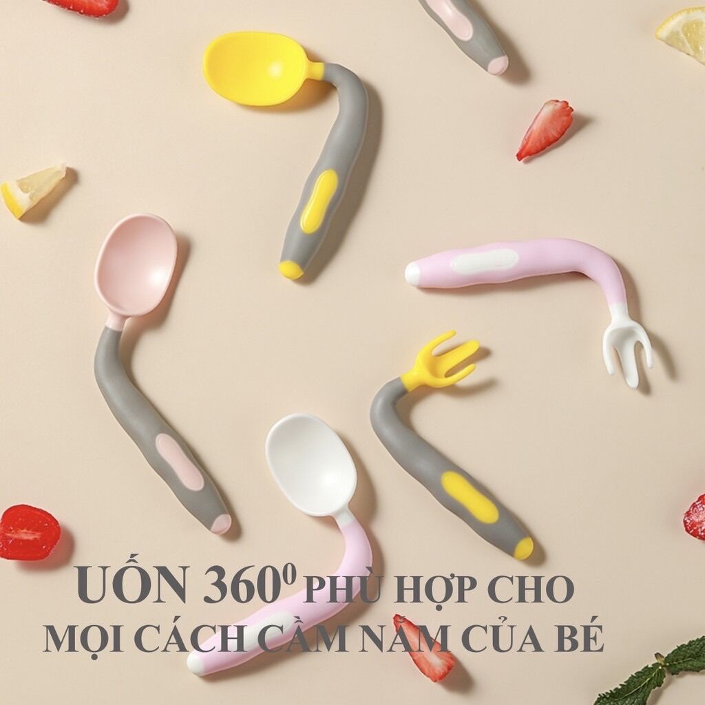 Bộ Thìa Dĩa Uốn Cong Cho Bé Tập Xúc
