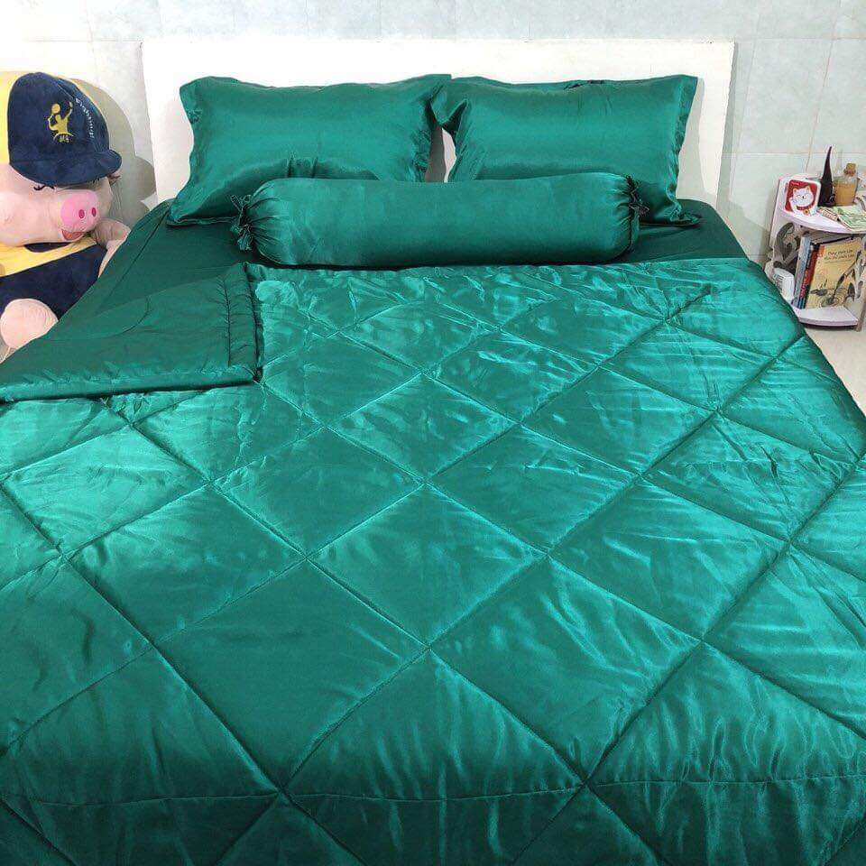 Bộ ga và vỏ gối phi lụa bóng mã xanh 15 đủ size