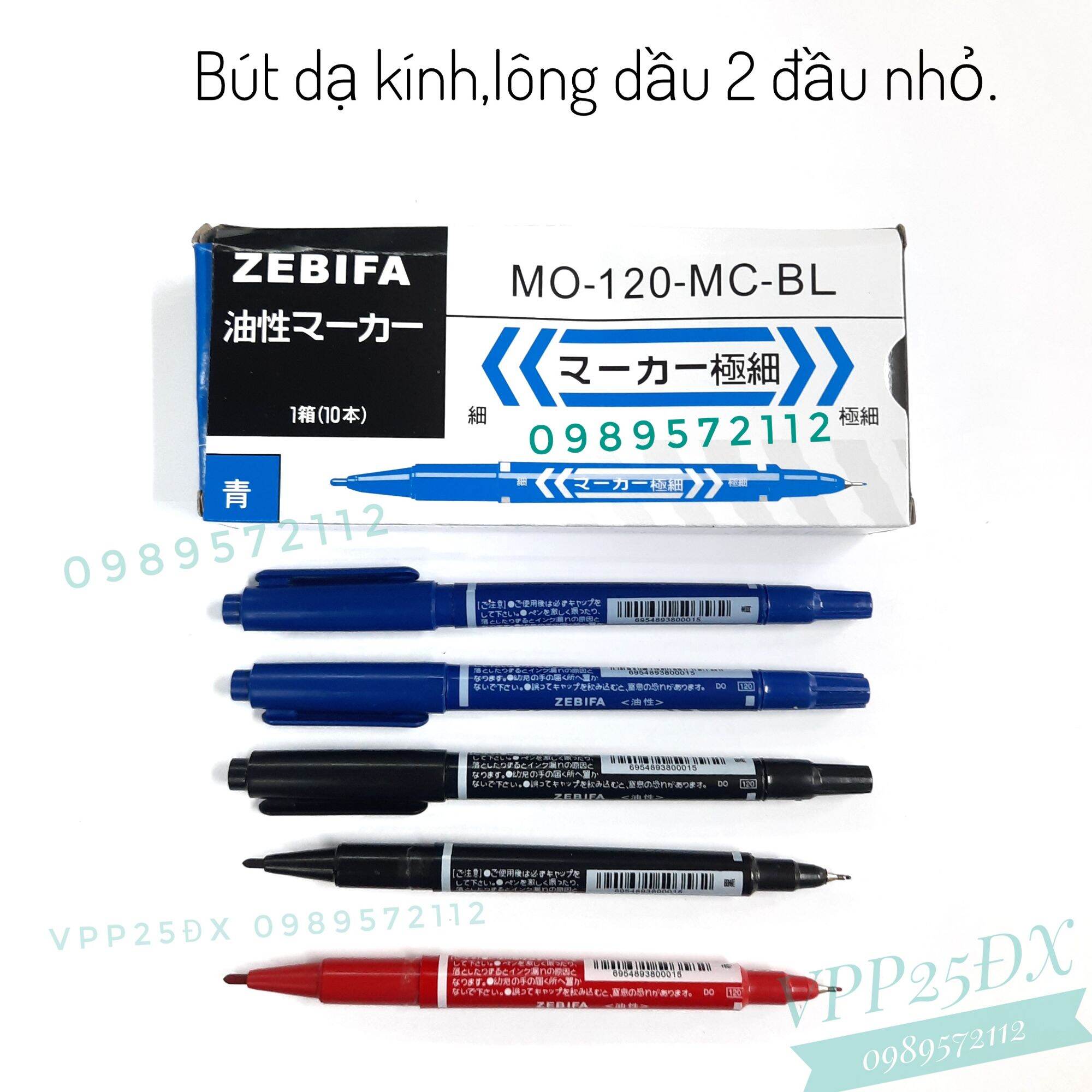(10 cái) Bút dạ kính,Bút lông dầu 2 đầu nhỏ Zebifa Mo 120 (loại rẻ)