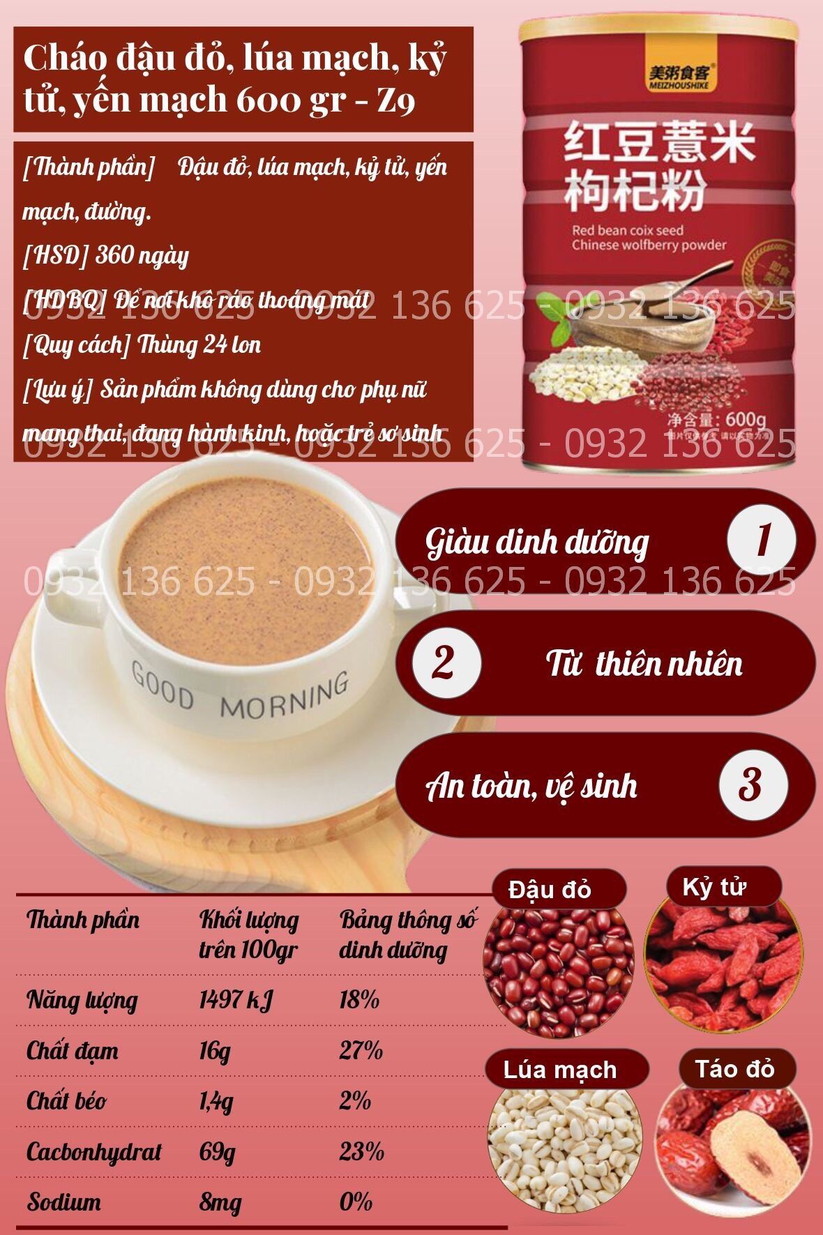 Bột Cháo Đậu Đỏ , Lúa Mạch , Kỷ Tử , Yến Mạch - Z9