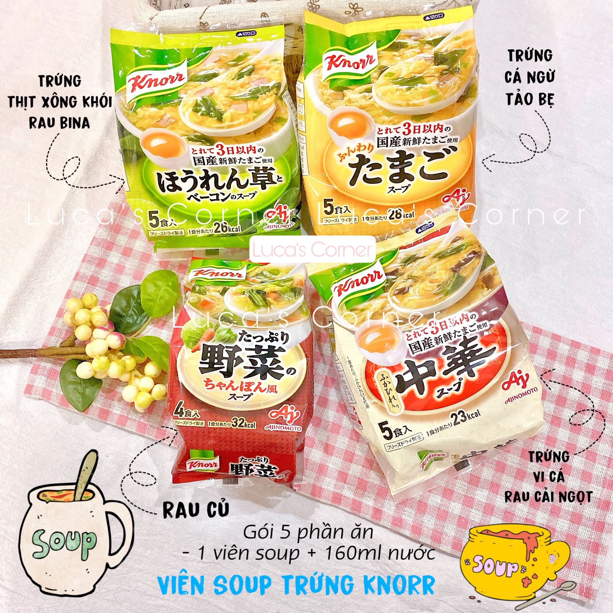 Viên súp/viên soup miso ăn liền trứng rau Knorr cho bé ăn dặm 12m+