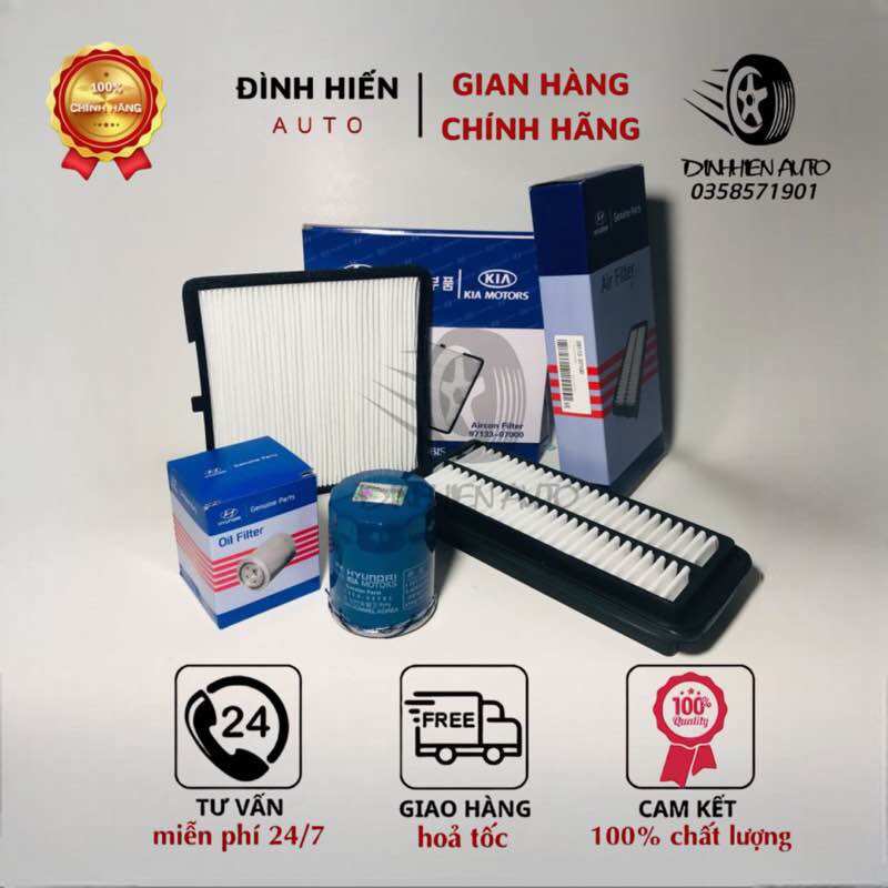 Combo 3 loại: Lọc gió động cơ + Lọc điều hòa + lọc nhớt xe Hyundai I10