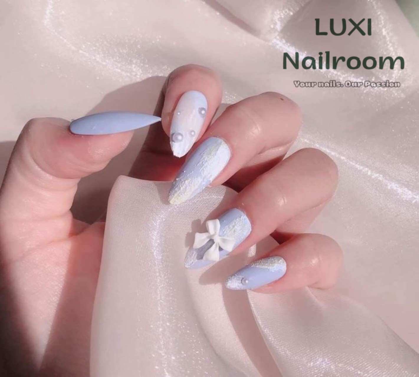 Nailbox - móng úp thiết kế thủ công các mẫu tone xanh nữ tính. luxi nailroom