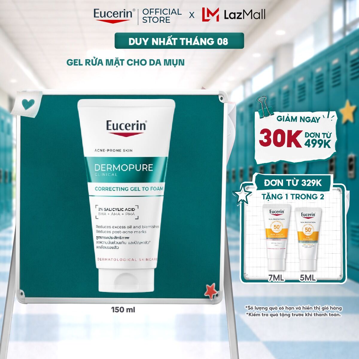 Gel rửa mặt cho da mụn Eucerin® DermoPure Clinical Correcting Gel To Foam 150ml/75ml