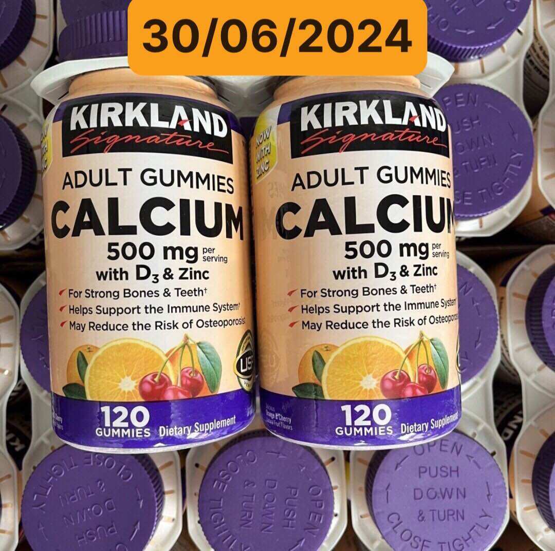 🍊🍇🍓 Kẹo dẻo Canxi Kirkland Signature Adult Gummies Calcium 500mg with D3 – 120 viên🍓🍇🍊