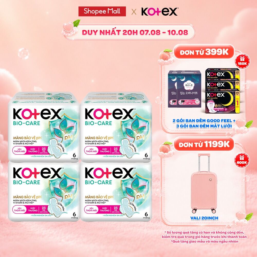 Combo 4/Combo 8 gói Băng vệ sinh Kotex Biocare Ban Ngày siêu mỏng cánh 23CM - 6 miếng/gói