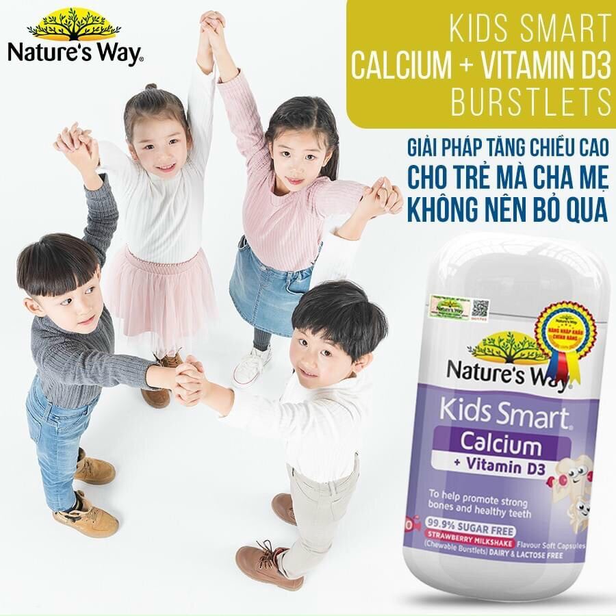 Viên Nhai Cho Bé NATURE’S WAY Kids Smart Calcium + Vitamin D3 Burstlets Bổ Sung Canxi Giúp Bé Phát Triển Chiều Cao