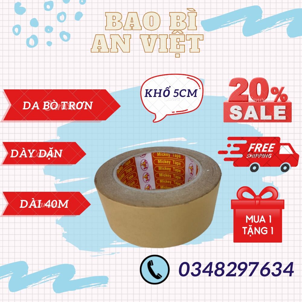 Băng dính giấy da bò - băng keo kraft không viết được khổ 5cm x 40m