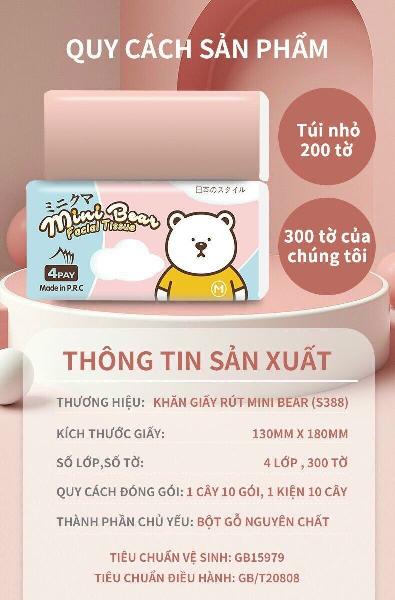 Combo 10 gói khăn giấy gấu vuông minibear cao cấp