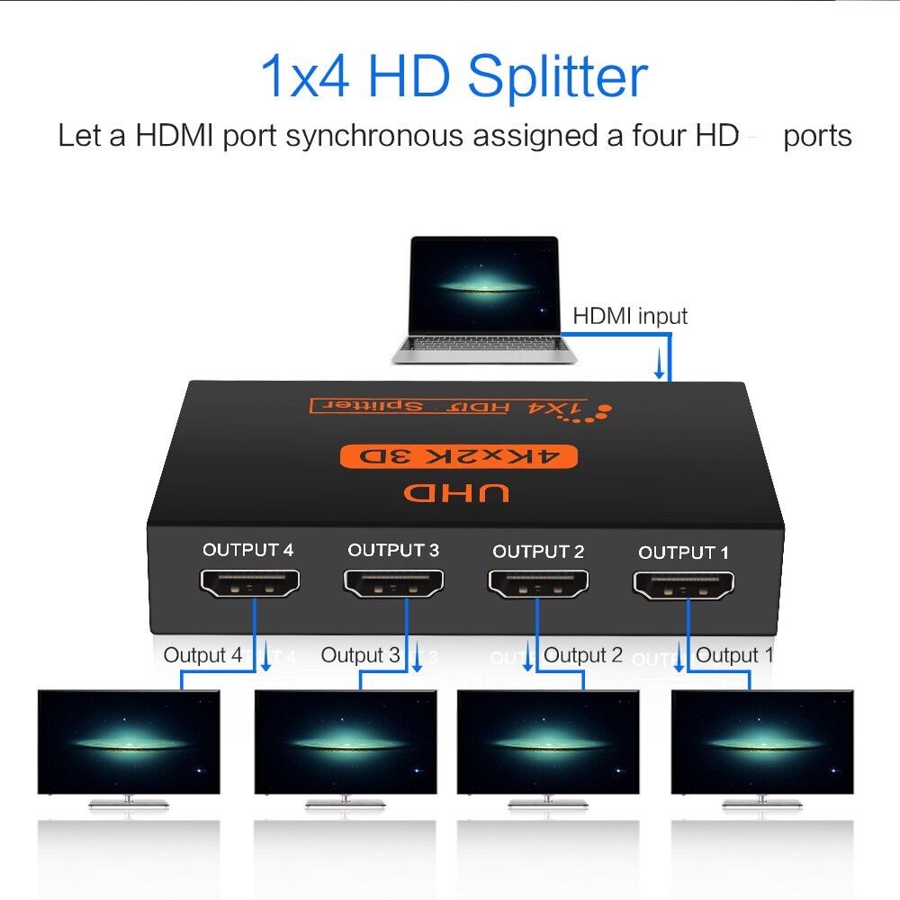 Hup hdmi bộ chia hdmi 4k 1 ra 4 cổng kết nối 1 máy tính ra 4 màn hình chiếu cùng lúc