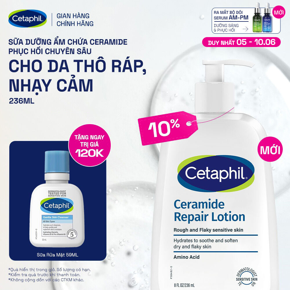 Sữa dưỡng ẩm phục hồi chuyên sâu cho da khô ráp, bong tróc, nhạy cảm Cetaphil Ceramide Repair Lotion 236ml