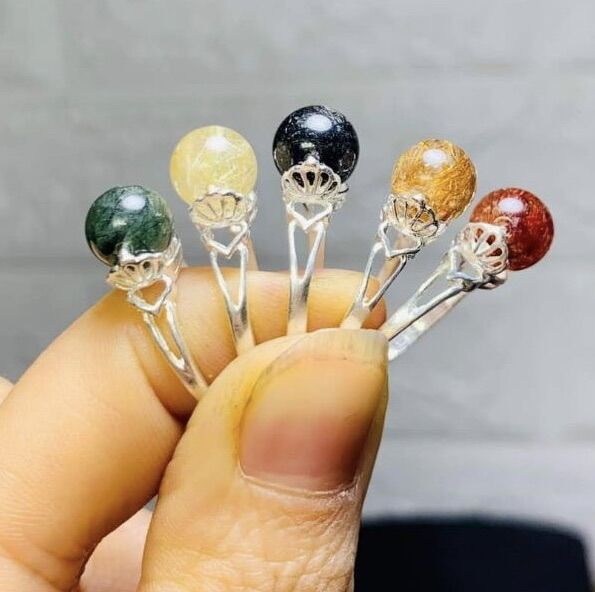Nhẫn bạc s925 mic viên đá thạch anh tóc thiên nhiên phong thuỷ tài lộc vĩnh viễn bảo hành