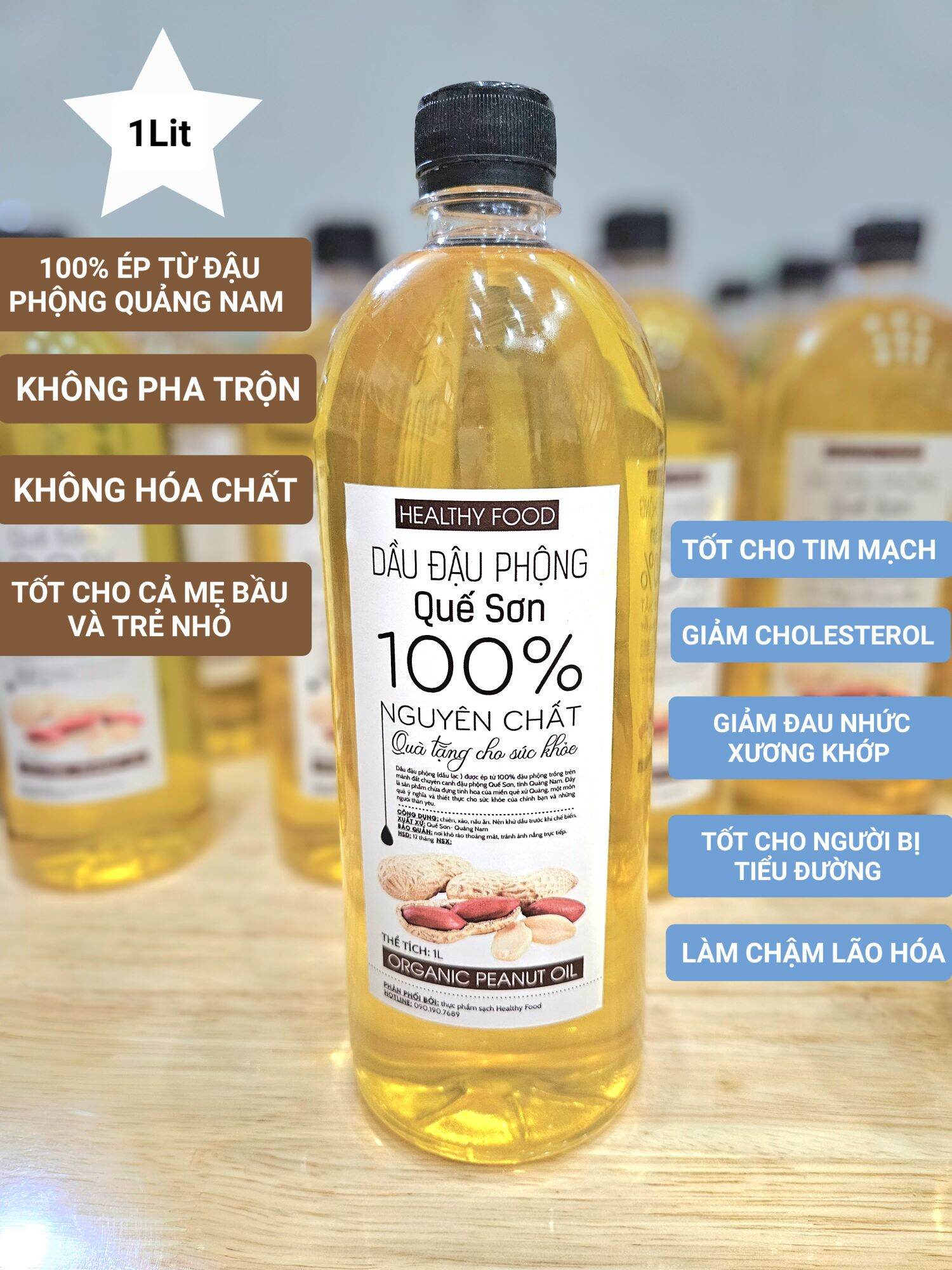 Dầu đậu phộng Quế Sơn 1 Lit , dầu ăn sạch , organic 100% nguyên chất