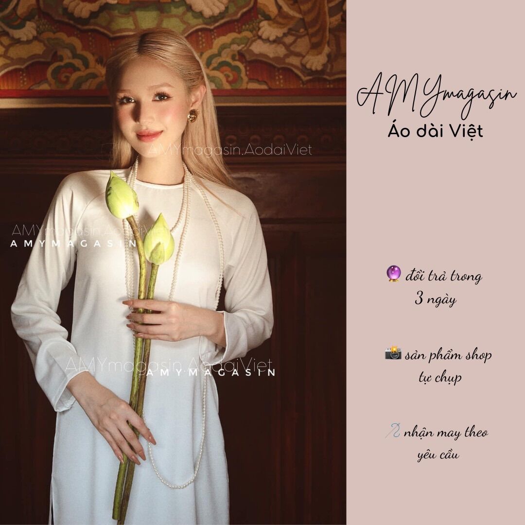 Áo dài dáng suông Hà Thành màu trắng-giá set gồm áo kèm quần mặc chụp ảnh, đi dạy, dự tiệc, đi chùa đẹp