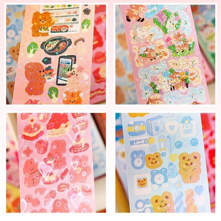 Set 10 tấm sticker cute dài cắt sẵn bling lấp lánh