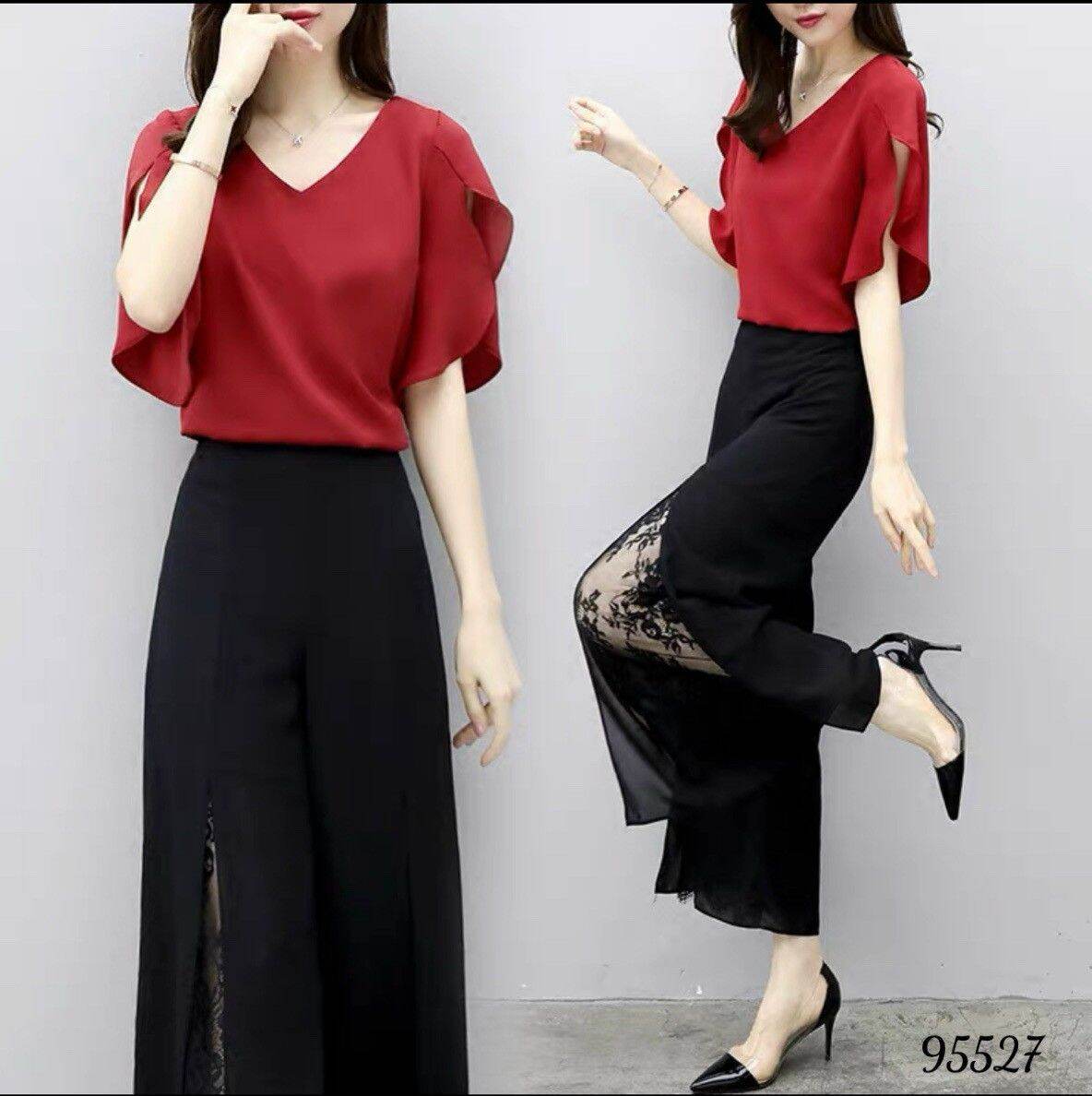 Sét bộ đồ nữ quần ống rộng áo tay loe sang chảnh