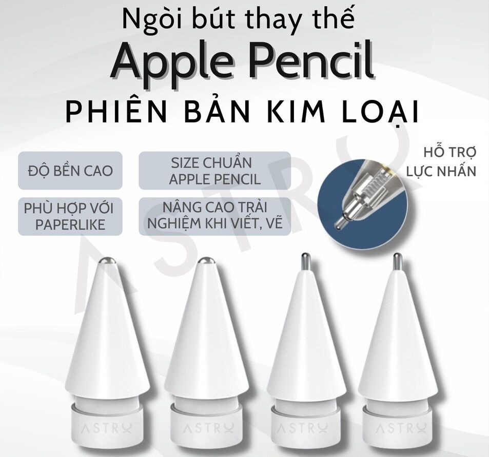 Đầu ngòi bút Apple Pencil 2, 1 kim loại mạ vàng - viết giống như trên giấy 99%, bản chống mòn ngòi cao cấp (AP19A)