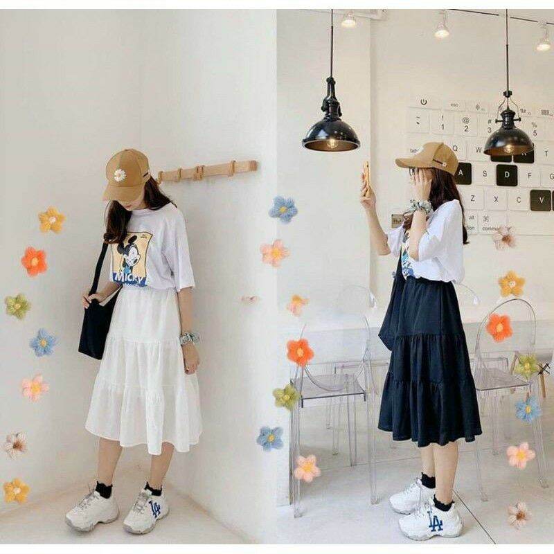 CHÂN VÁY TẦNG LƯỚI DÀI QUA GỐI
