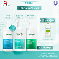 [VC 15% tối đa 70K đơn 399K] [MỚI] Sữa Rửa Mặt Simple Purify+ 240ml Giảm Mụn Sau 7 Ngày, Repair+240ml phục hồi làn da. Hydrate+ 240ml Giúp Da Trông Căng Mướt Sau Lần Đầu Sử Dụng - cấp ẩm