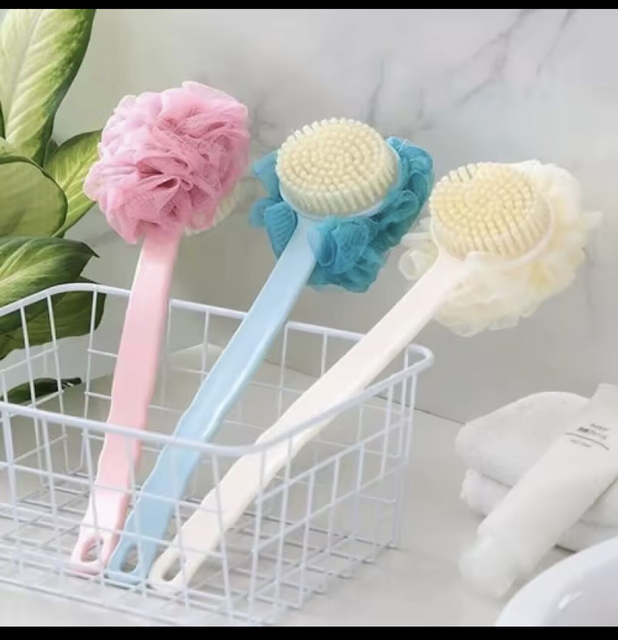 Cây bông tắm chà lưng/ bàn chải chà lưng kèm bông tắm