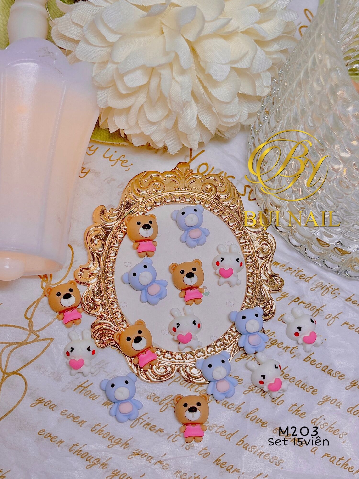 Charm gấu m203 set 15viên
