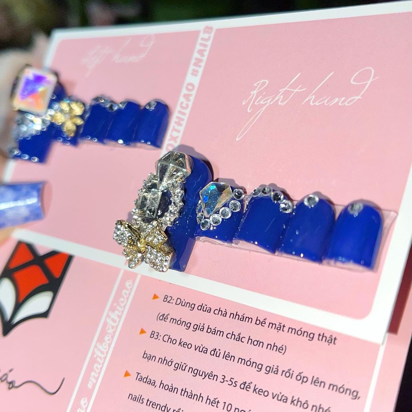 [ nails box] móng chân giả đính đá tone xanh