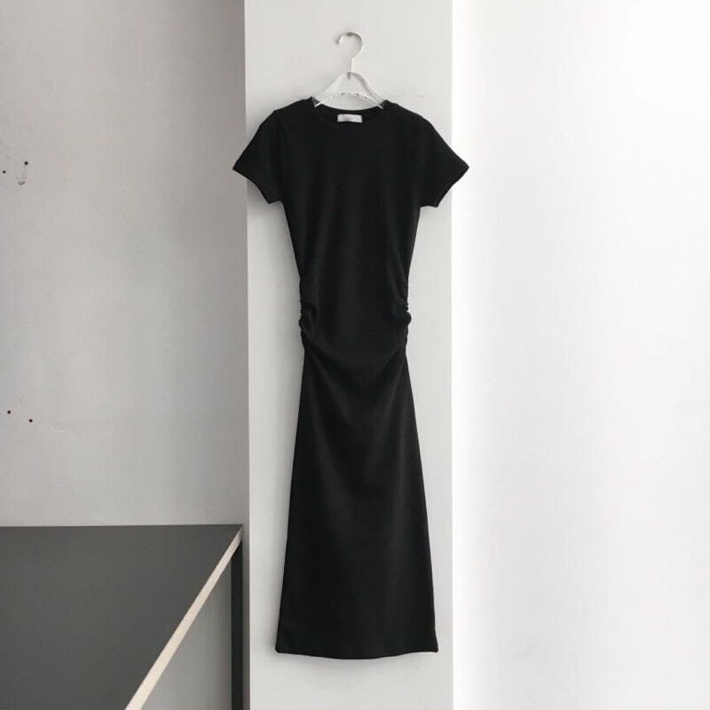 Váy body cổ tròn nhún eo tay cộc Sam-collection[freeship]