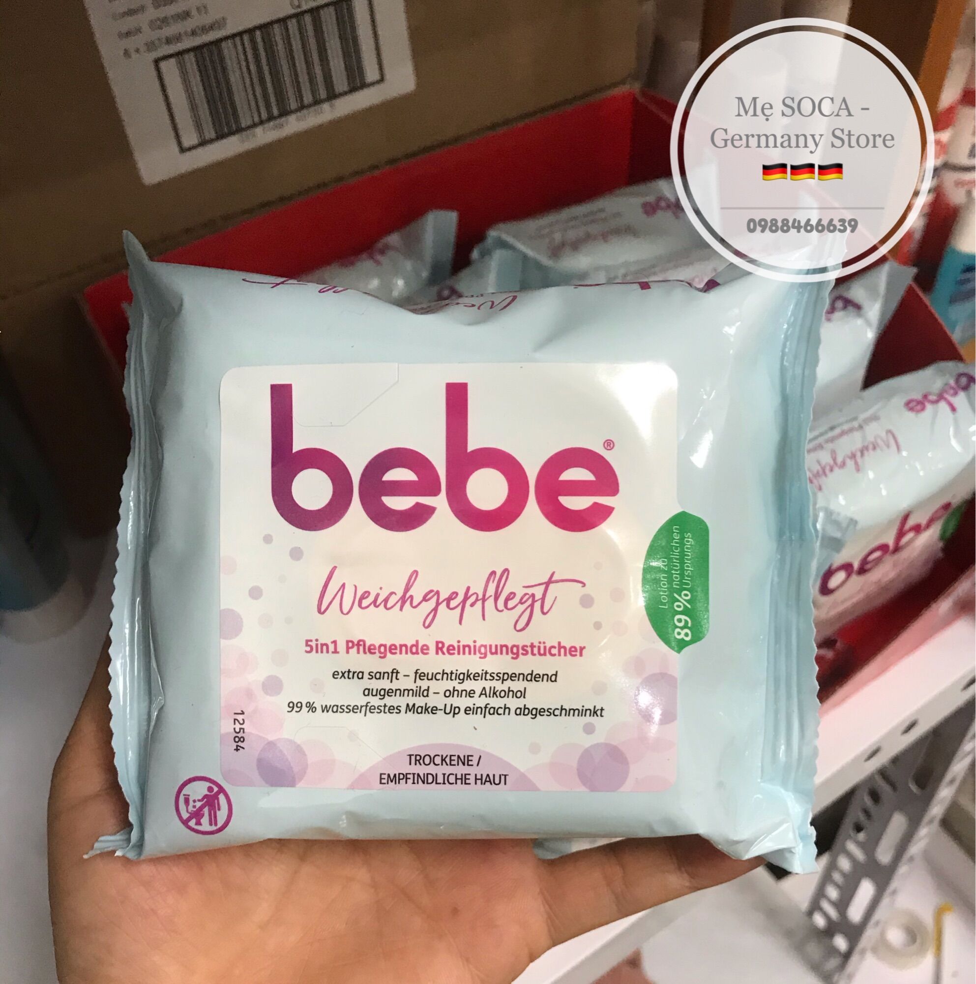 Giấy ướt tẩy trang Bebe 5in1, 25 tờ (hàng nội địa Đức)