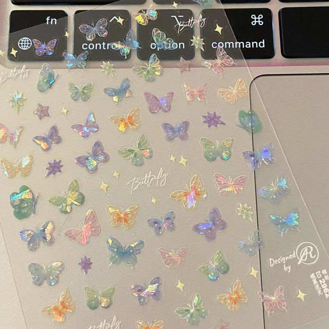 Sticker bướm dán móng tay óng ánh siêu xinh