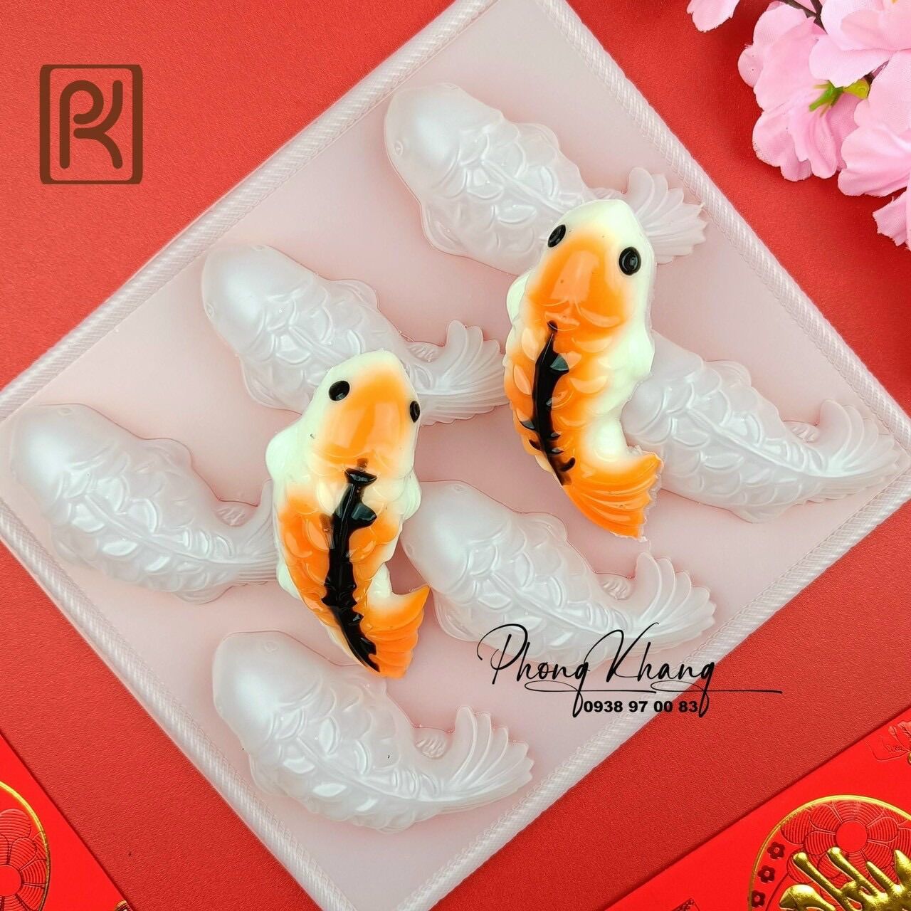 Khay nhựa 6 con cá chép 9.5cm - rau câu,socola,pudding,tàu hủ