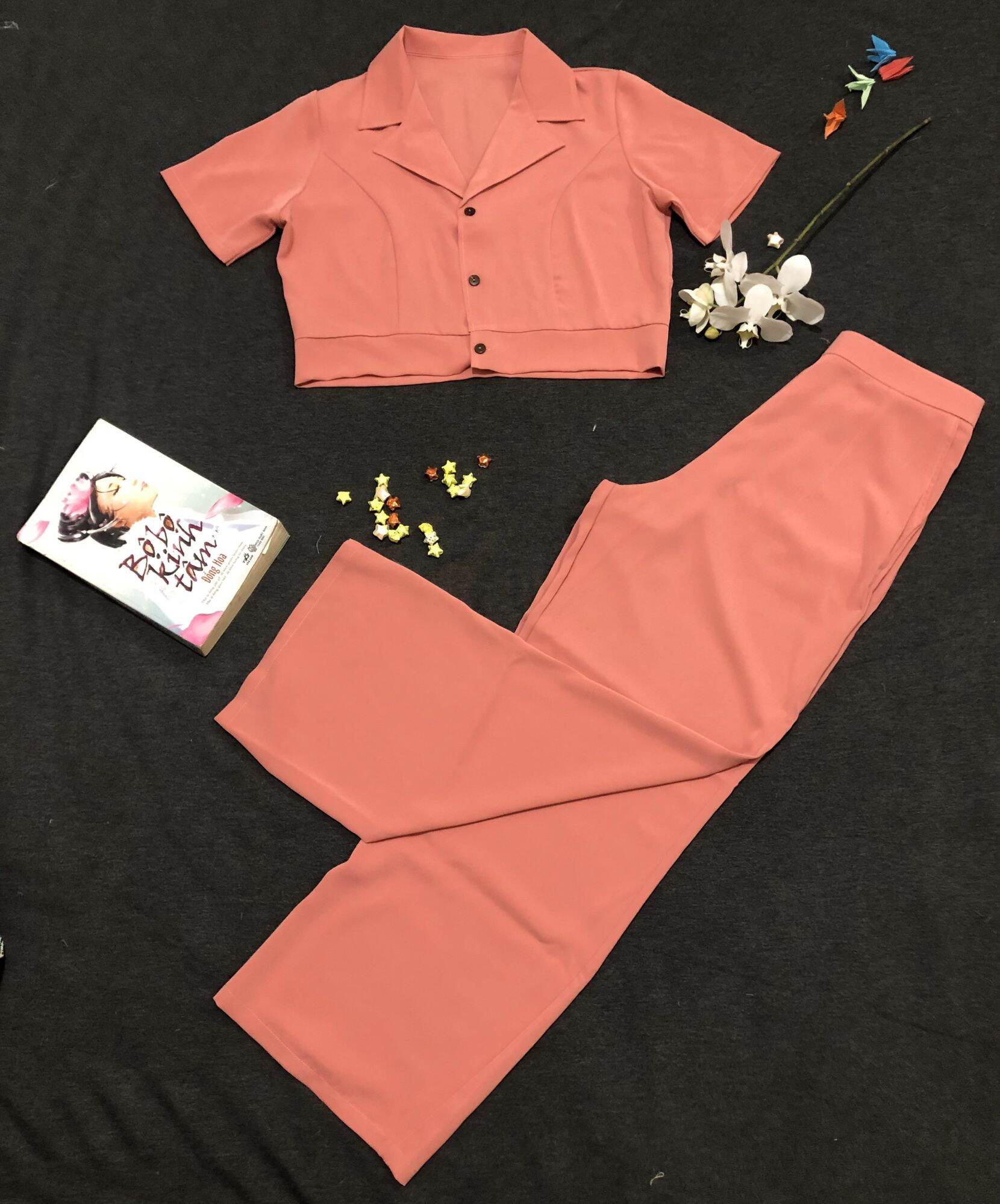 bộ croptop quần ống rộng mango
