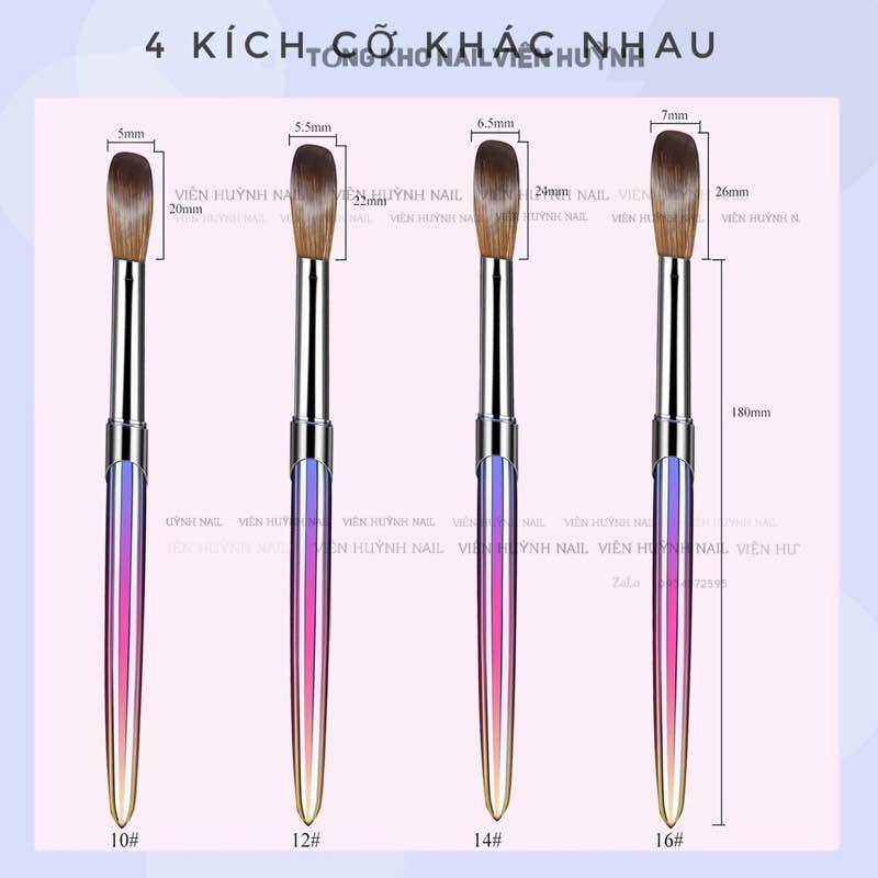 Cọ đắp bột nail - set 4 cây cọ đắp bột ( số 10-12-14-16) sợi lông cọ mềm mượt