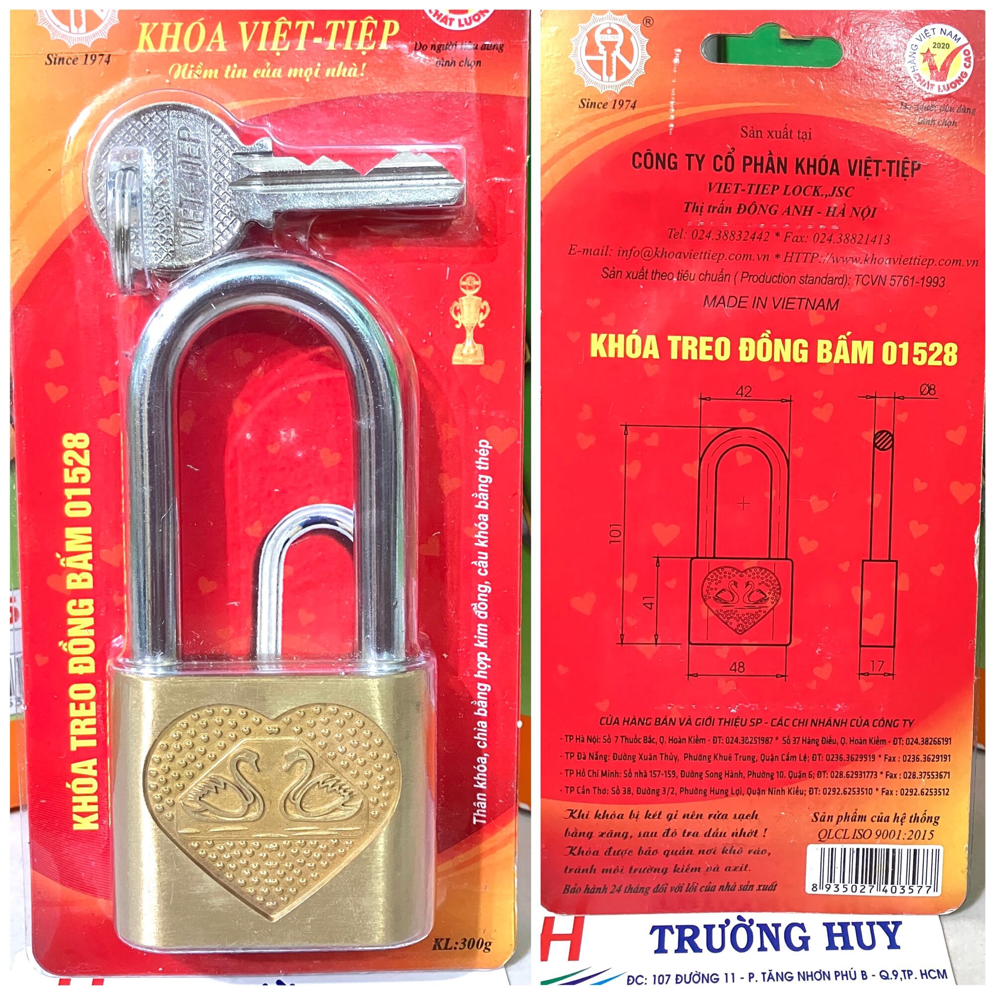 [chính hãng] khoá đồng bấm 'gọng dài' Việt Tiệp 01624