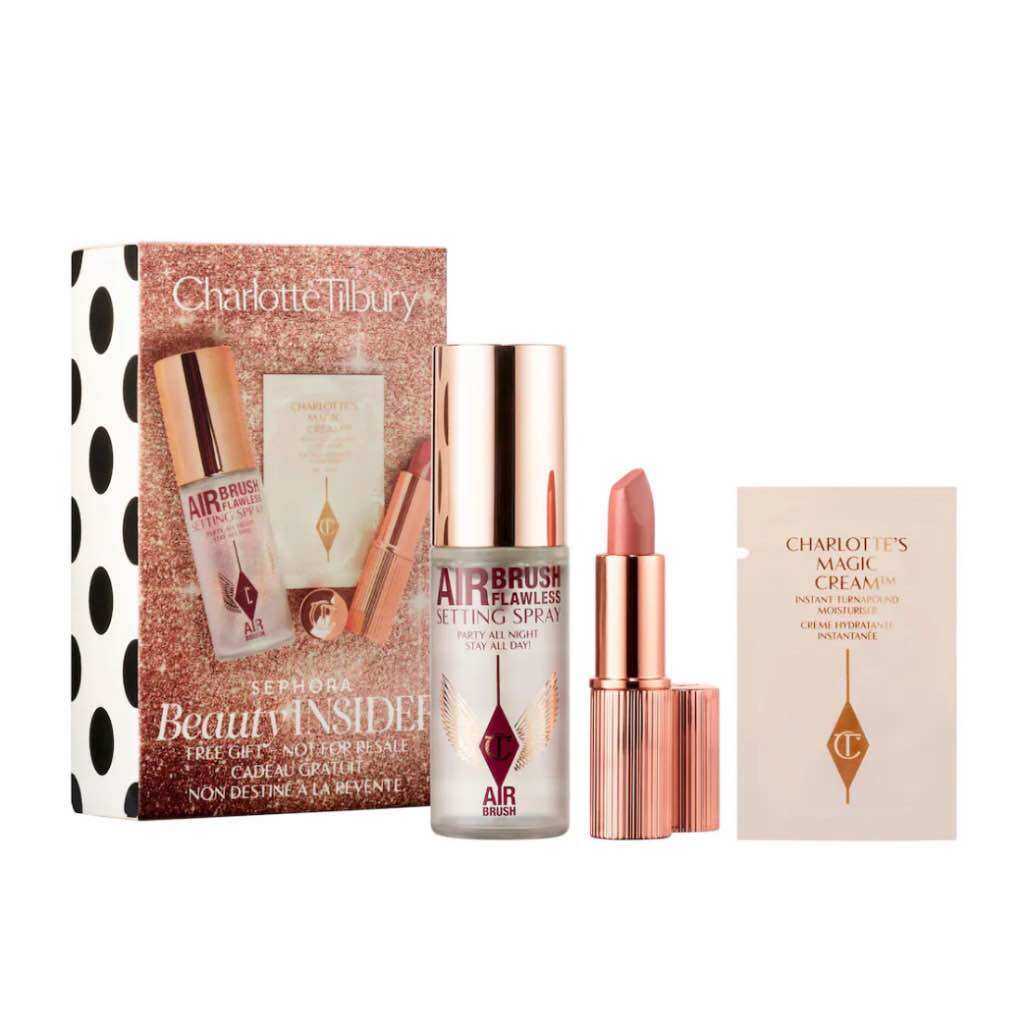 SET xịt khoá make-up Charlotte Tilbury và son Pillow talk