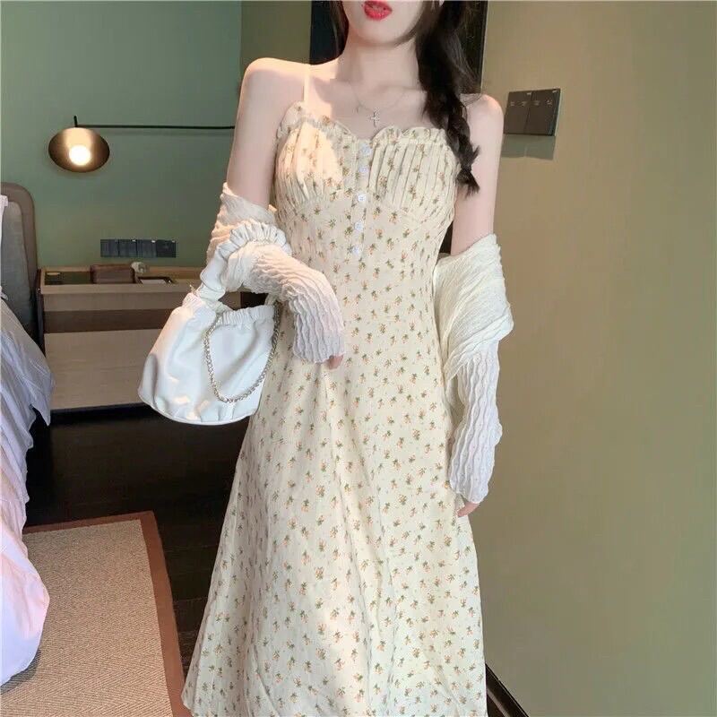Váy Hai Dây Hoa Nhí Áo Khoác Cardigan Mỏng HT01 Phong Cách Hàn Quốc  Kho  Thóc