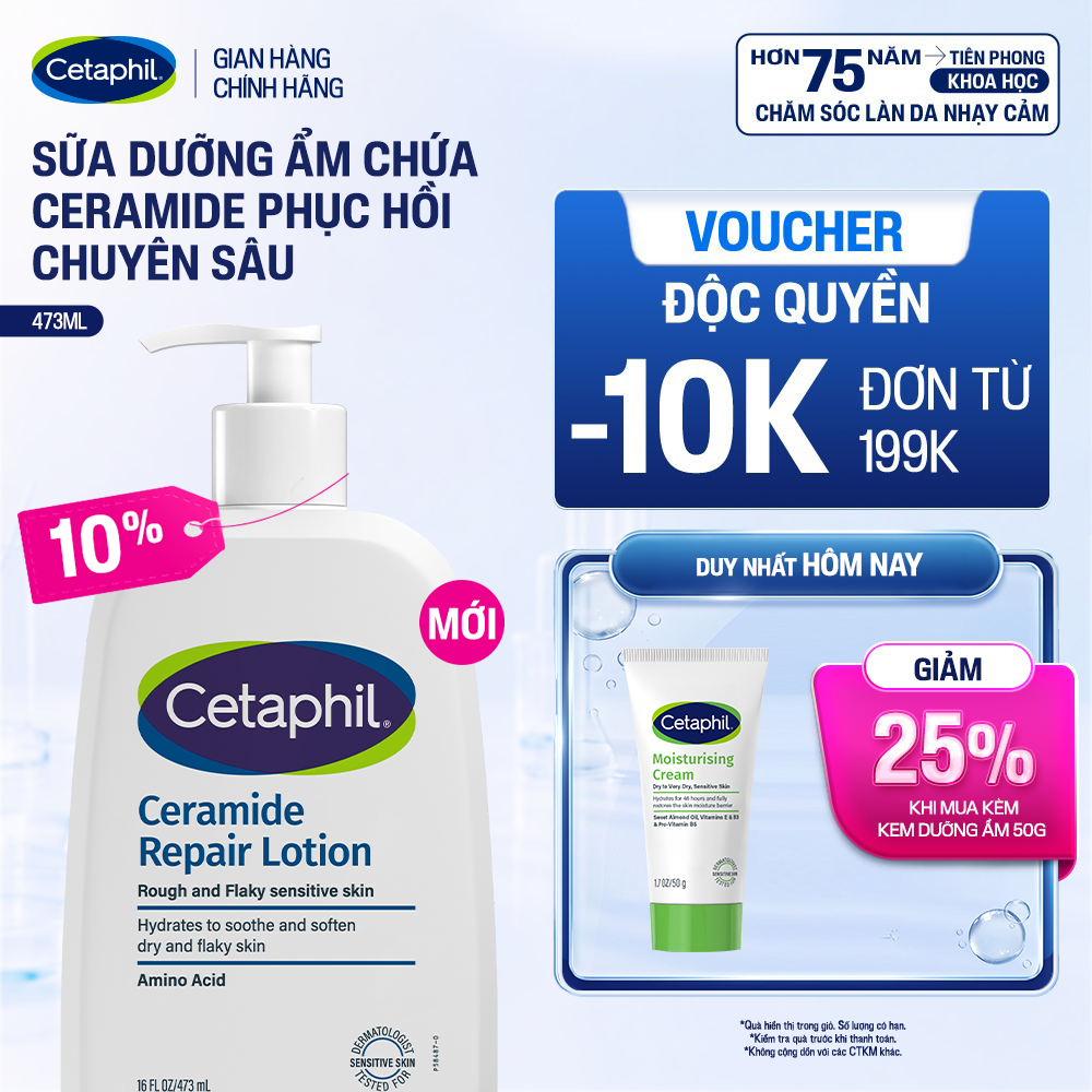 Sữa dưỡng ẩm phục hồi chuyên sâu cho da khô ráp, bong tróc, nhạy cảm Cetaphil Ceramide Repair Lotion 473ml