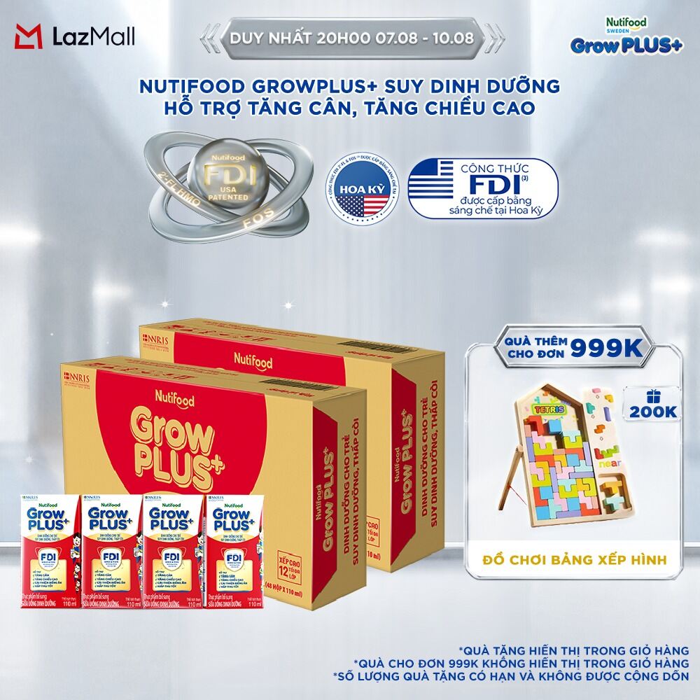 Combo 2 Thùng Sữa Nước Pha Sẵn Nutifood GrowPLUS+ Suy Dinh Dưỡng - Hỗ Trợ Tăng Cân Tăng Chiều Cao - Trên 1 tuổi (48 Hộp x 110ml) (Bao bì tùy đợt nhập hàng)