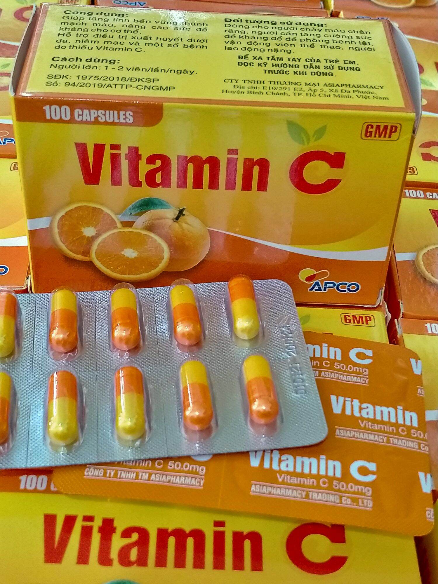 Viên uống VITAMIN C Apco hộp 100 viên giúp bền vững thành mạch, nâng cao sức đề kháng cho cơ thể