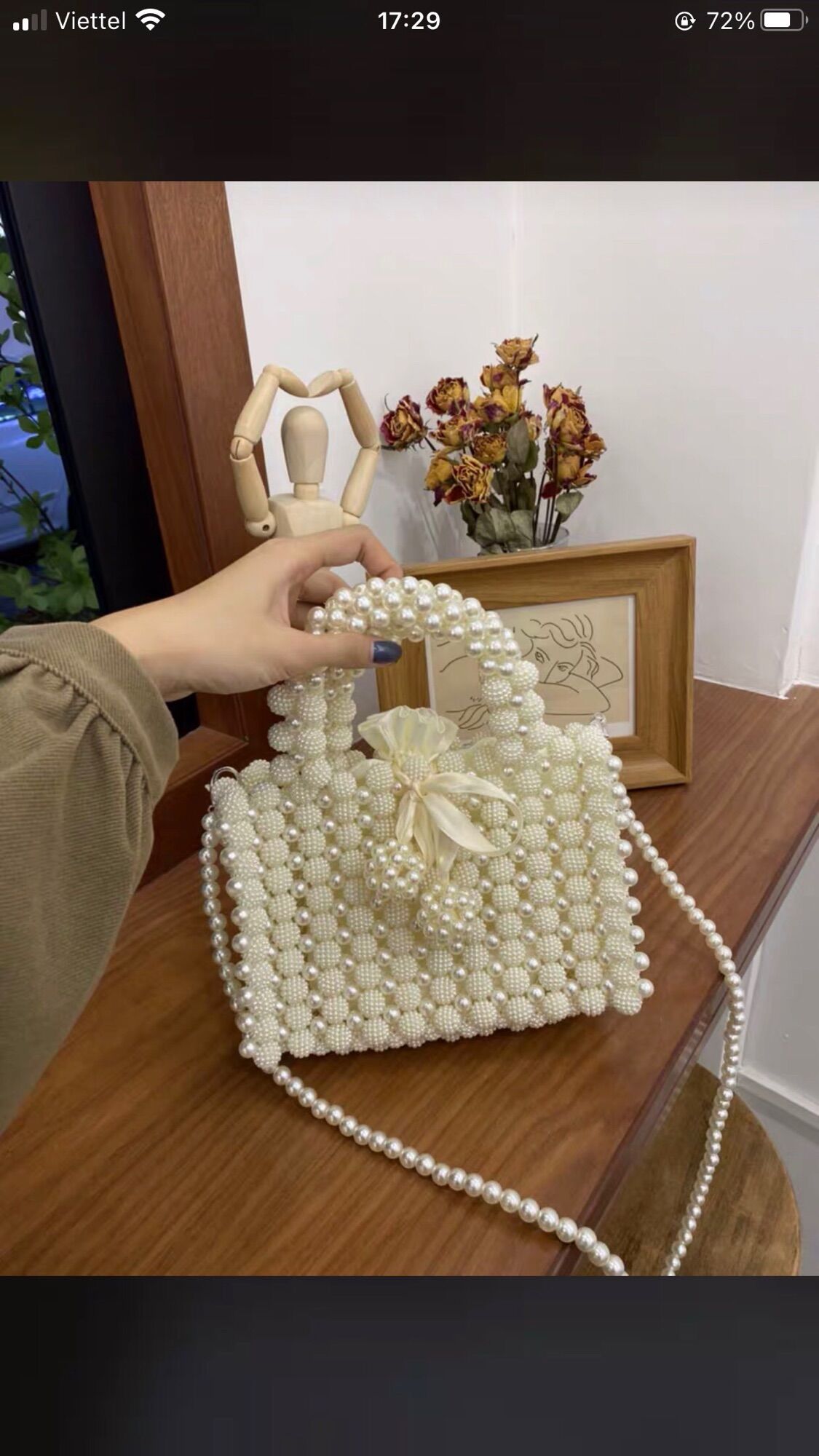 Giỏ xách tiểu thư ngọc trai  sần túi lụa nơ  cao cấp