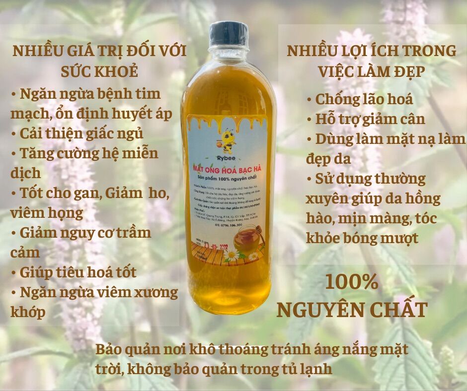 Combo 2 lít Mật ong hoa bạc hà nguyên chất (1,4kg/chai)