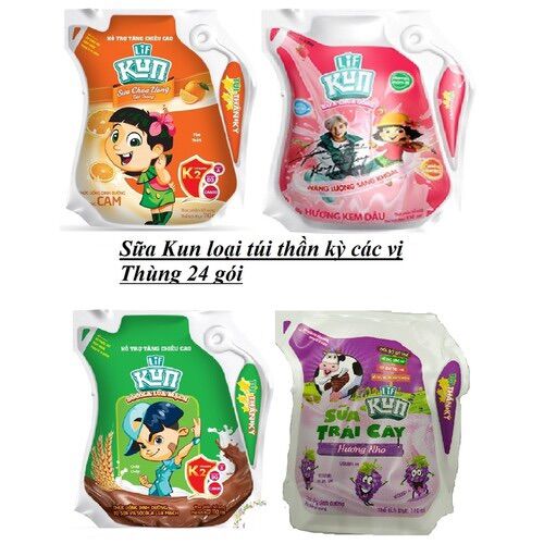 Sữa trái cây túi Kun thùng 24 túi X 110ml (có mix mùi) tặng khuôn kem
