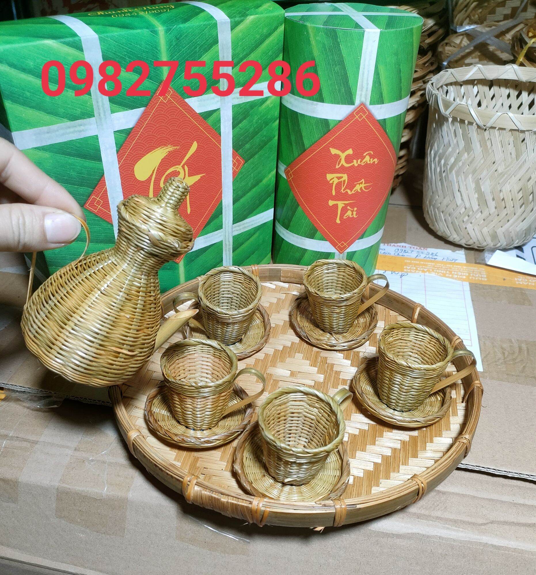 bộ ấm trà tre đan