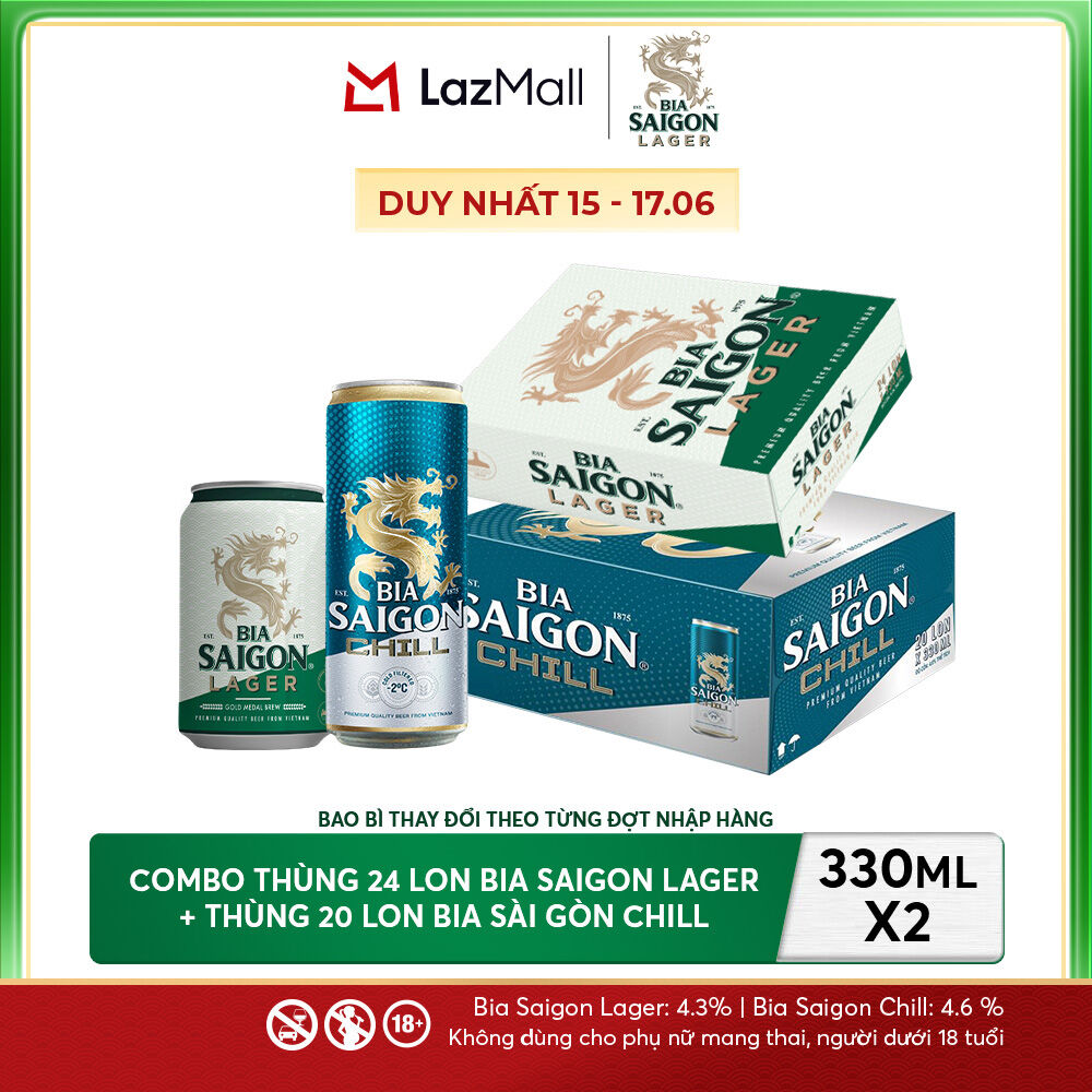 Nồng Độ Cồn 4.3% - Combo 1 Bia Saigon Lager 330ml + Nồng Độ Cồn 4.6% - 1 Bia Sài Gòn Chill 20 Lon 330ml