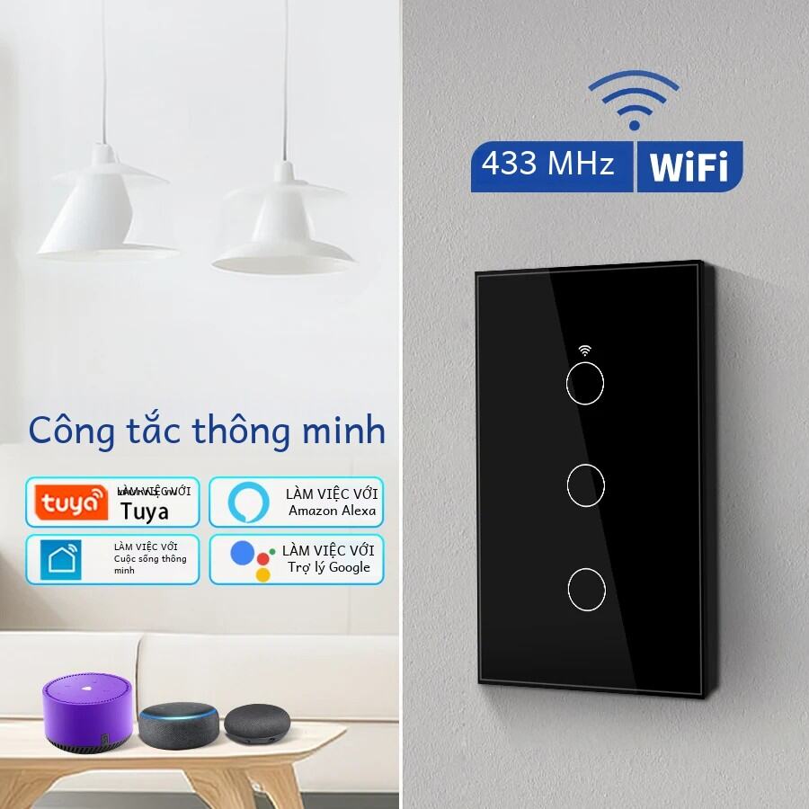 Tuya Wifi Công Tắc Thông Minh Rf 433 Mhz Cảm Ứng Cảm Biến Ngắt 1/2/3/4 Băng Đảng Không Cần Dây Trung Tính Điều Khiển Giọng Nói Cho Alexa Google Home 110v 220v