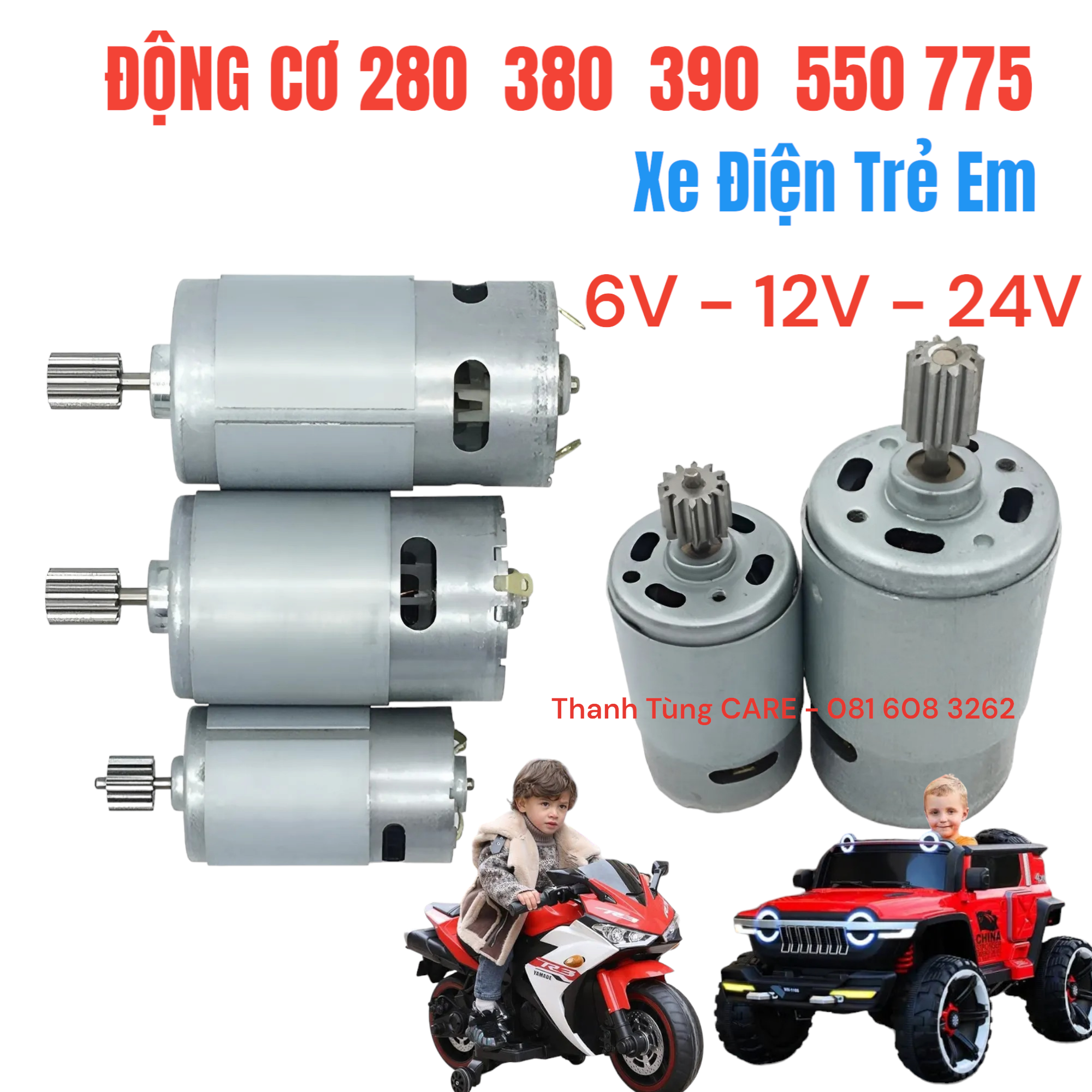 [Mô tơ] Động cơ xe điện trẻ em RS-390/550 - 6V/12V - Mô tơ RS390/550 dùng cho xe điện trẻ em 6V/12V tốc độ cao