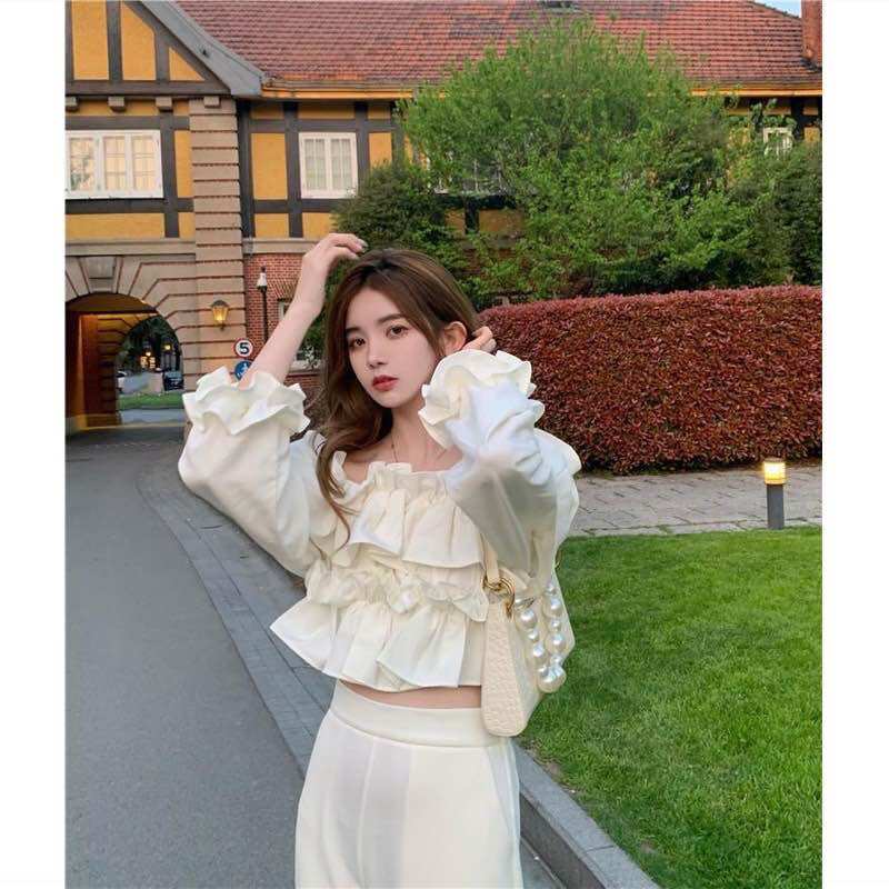 Áo kiểu trễ vai bèo ống loa t7h